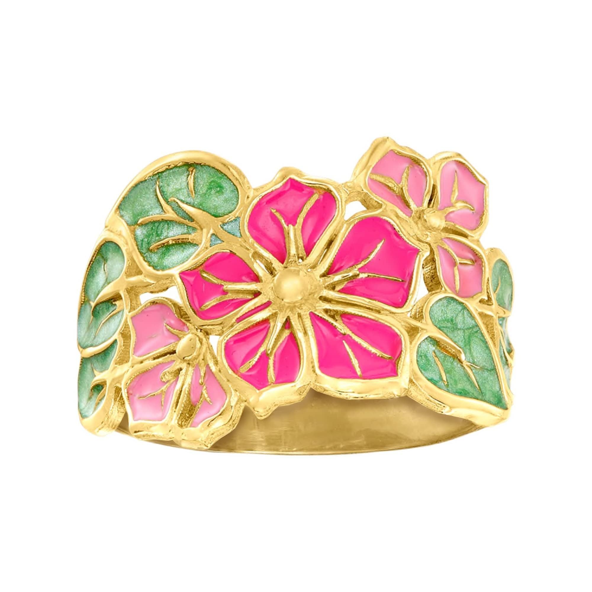 Ross-Simons Italian Multicolored Enamel Flower Ring in 14kt Yellow Gold