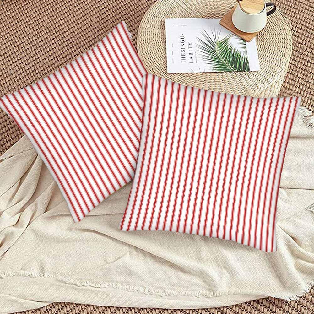Red Vertical Stripe Pillow Cover 18 x 18 Set of 2 Streaks White Line Simple Repeat Pillow Cases Standard Size Protectors with Zipper Square Decorative for Home Couch Sofa Bed Living Room - Image 3