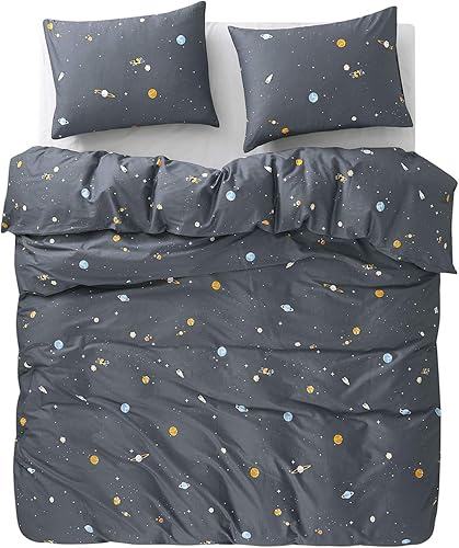 Miniatura 4 de Wake In Cloud - Juego de edredón gris para niños, tamaño matrimonial, 100% tela de algodón, 3 piezas, ropa de cama ligera para dormitorio