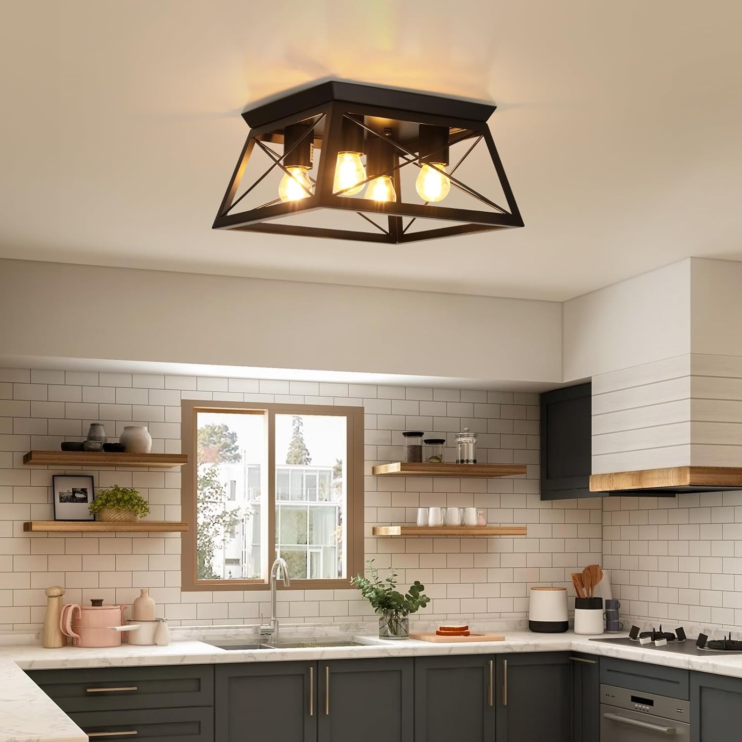 foucasal Farmhouse Ceiling Light Fixtures Black Flush Mount Ceiling