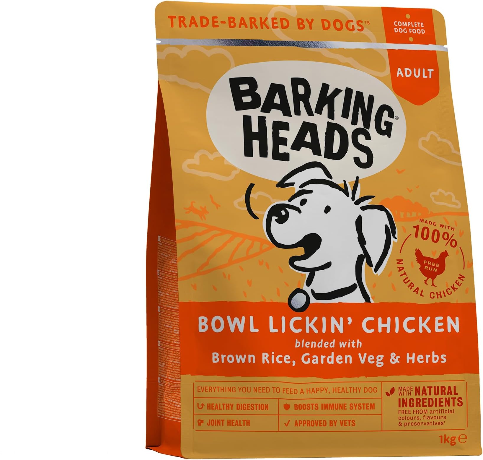Barking Heads Complete Dry Dog Food 1kg x 4 - Adult All Hounder Bowl Lickin' Goodness Chicken - Natural Everyday Immunity & Vitality - Vet Approved