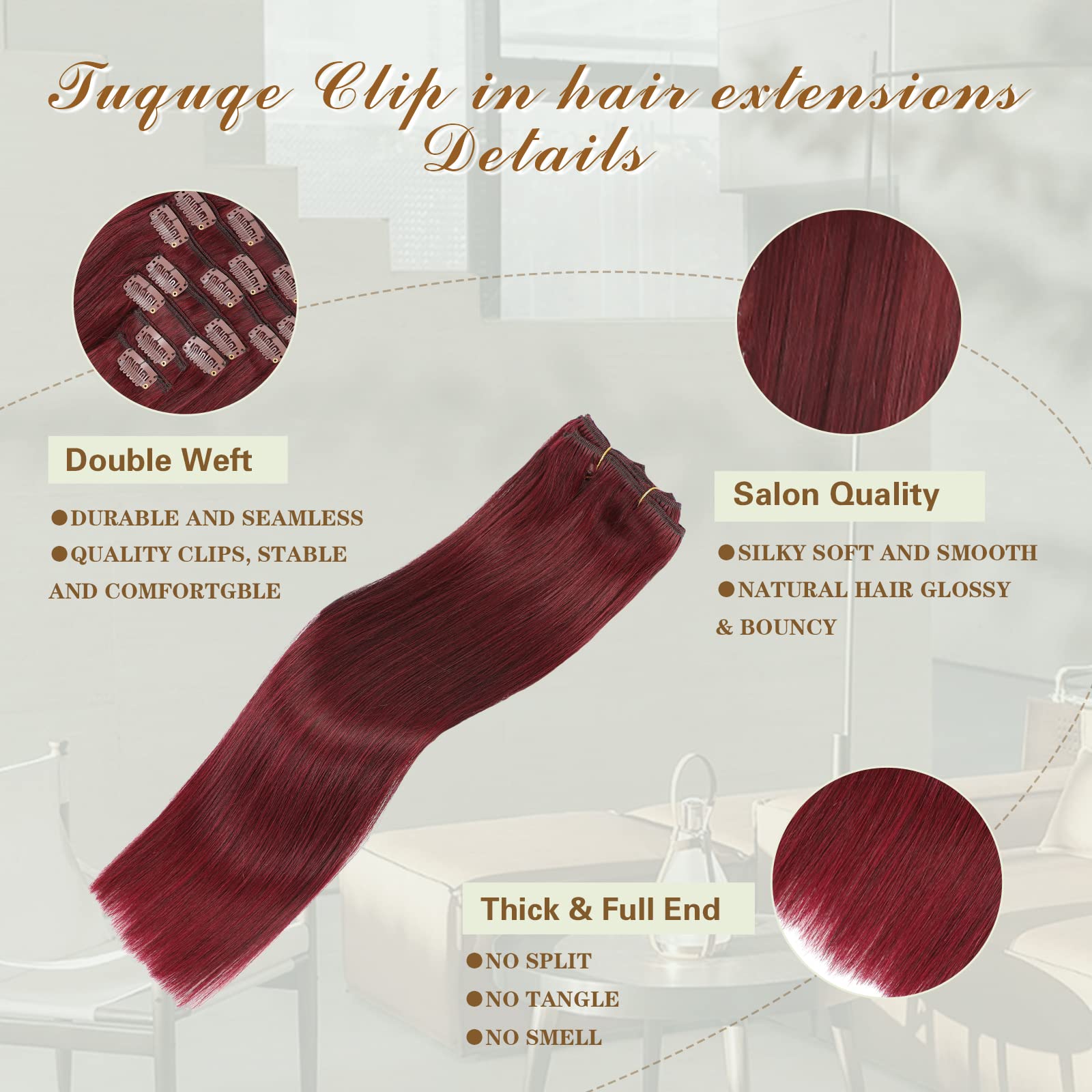 Amazon.com : Burgundy Clip in Hair Extensions Real Human 