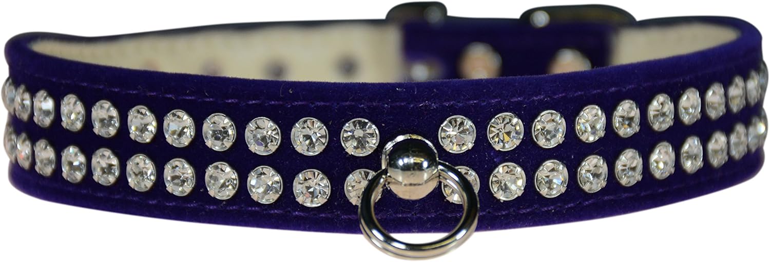 3/4" Shaped Collar with Crystal Jewels, Size 20, Velvet, Purple