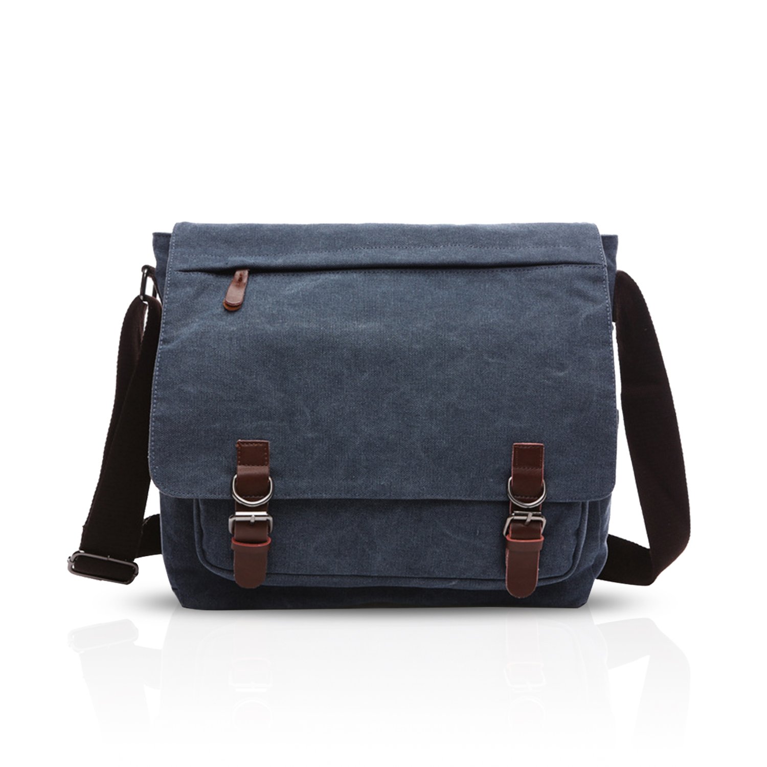 FANDARE Retro Umhängetasche Segeltuch Schultertasche Herren Damen Lehrertasche Briefträgertasche für 14 Zoll Notebook Laptoptasche Große Aktentasche Freizeit Reise Business Messenger Bag Blau L