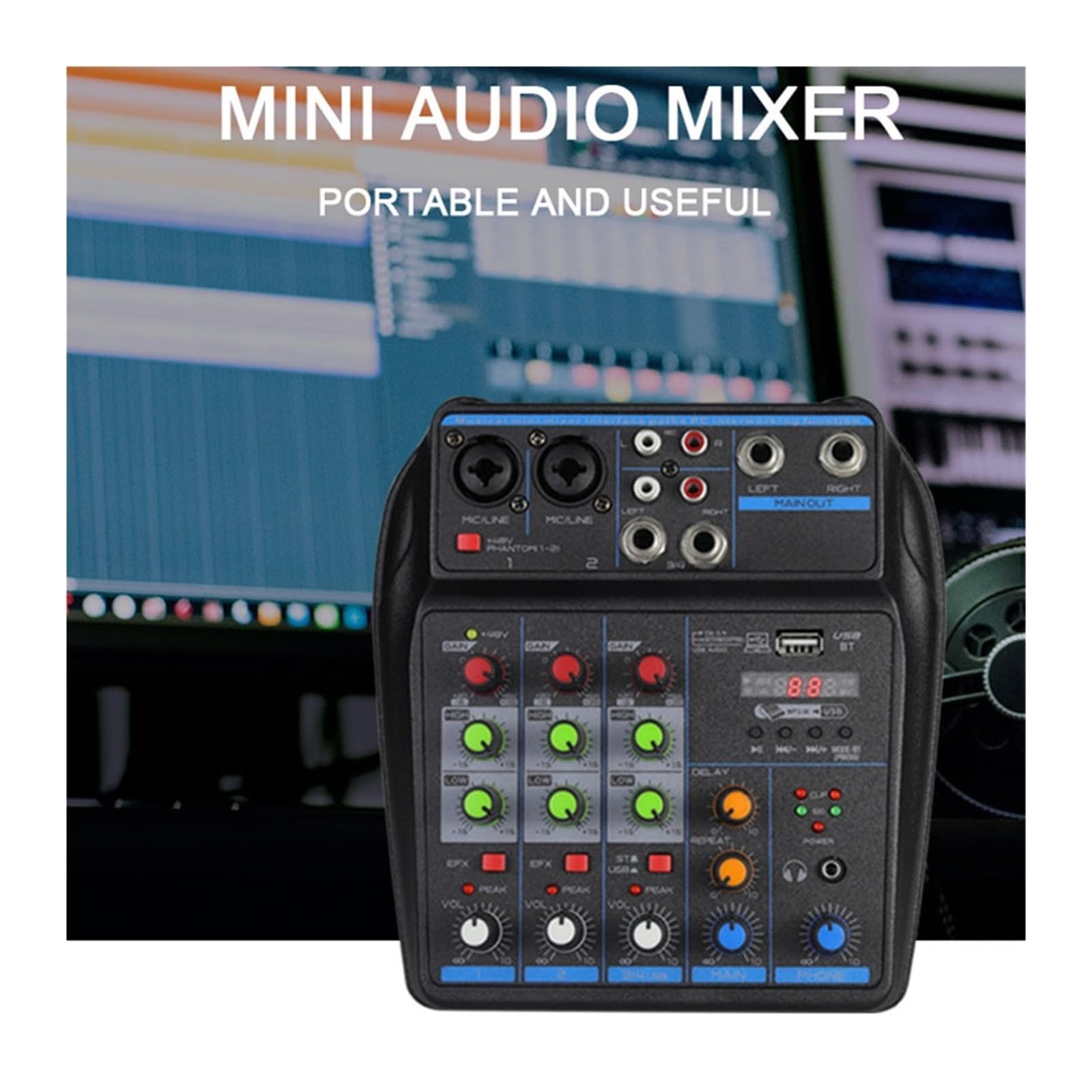 Mikser audio, Mikser 4-kanałowy DJ konsola z 48V Phantom Power Monitor System USB do karaoke w studiu