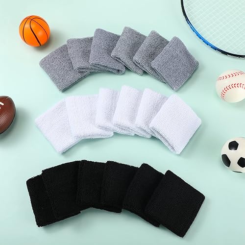 Miniatura 7 de 72 pulseras de algodón absorbente para hombres y mujeres, bandas deportivas multiusos para entrenamiento, atletismo y más, color blanco, gris, negro