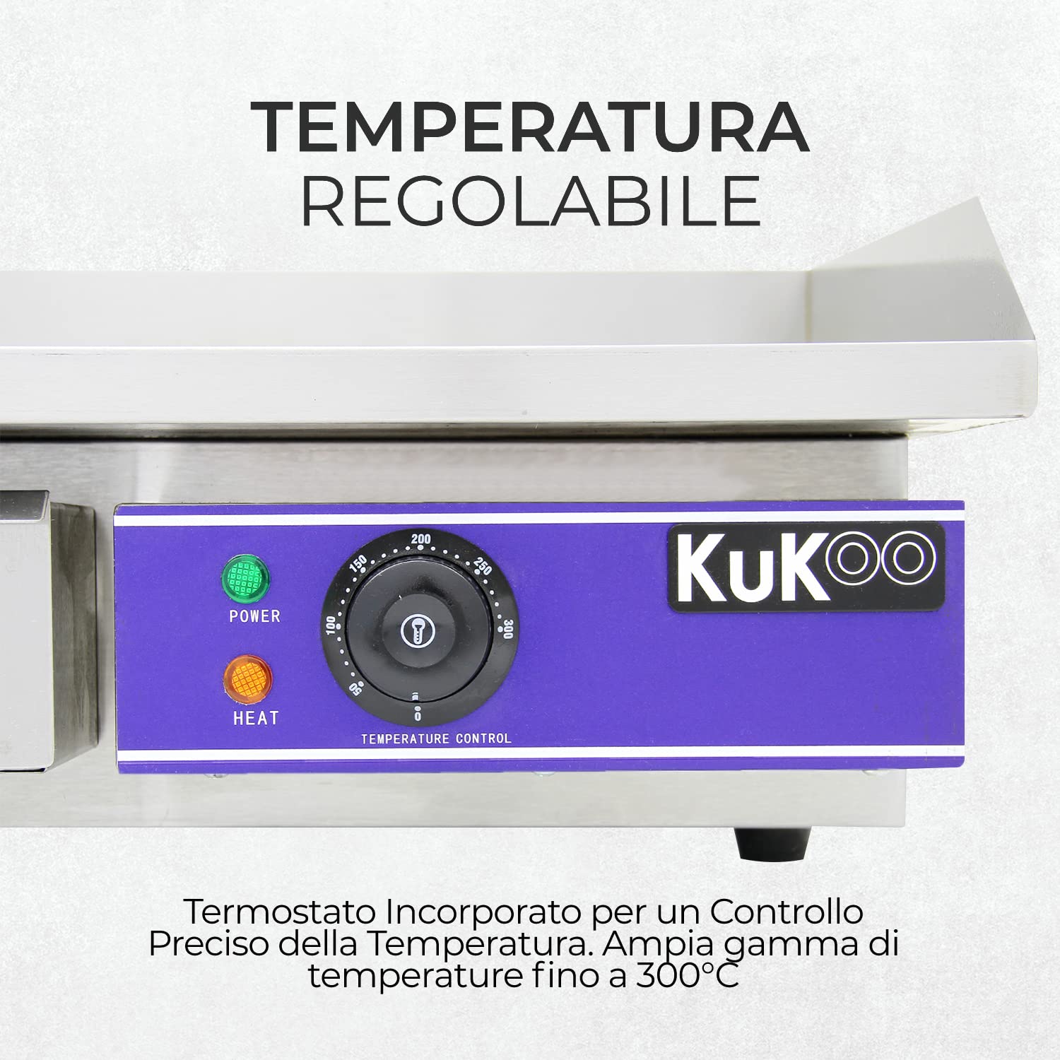 Kukoo - Piastra Elettrica da Cucina in Acciaio Inossidabile Griglia Professionale Liscia Bistecchiera da Bar Ristorante - 50cm