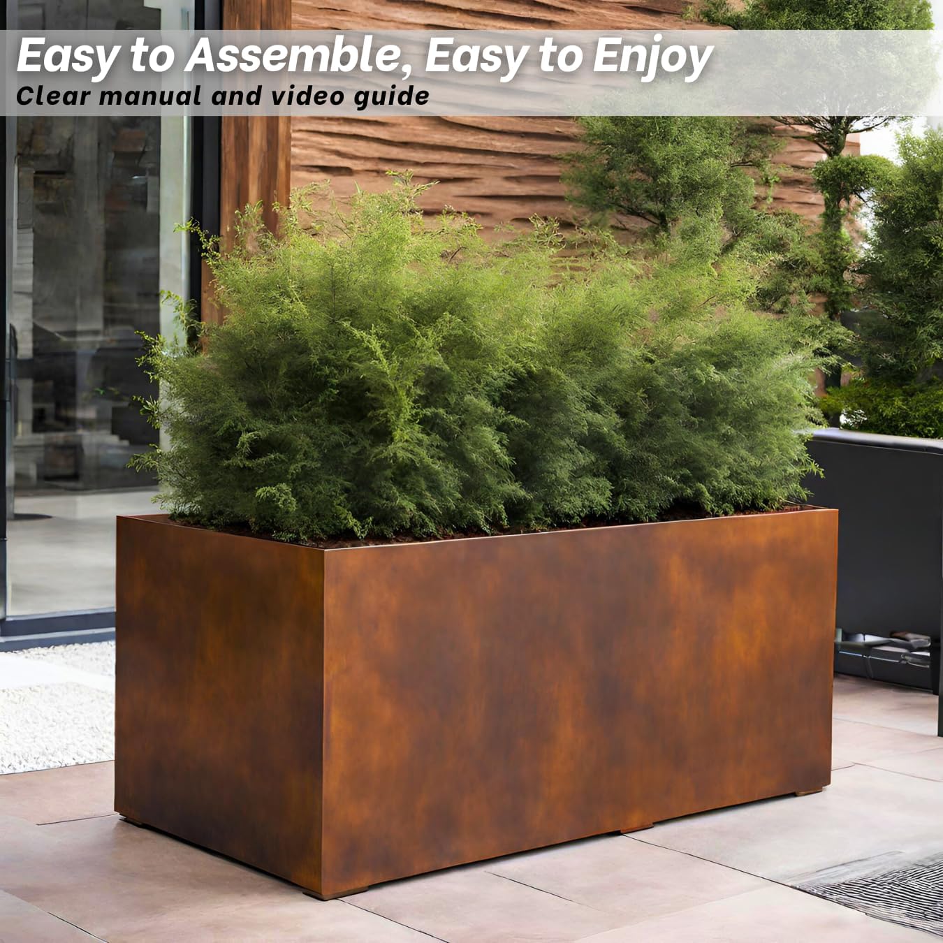 Corten Steel Planter Large Rectangle for Outdoor, Metal Planter Box - 46x20x20 inch - Flower Pot for Garden, Patio, Commercial, Farmhouse, Industrial - Long Rectangular Plants Container