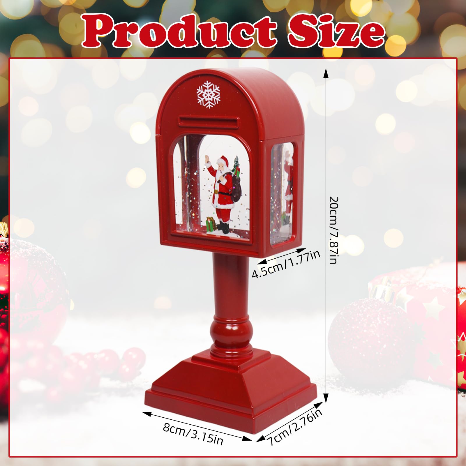 Lámpara de decoración navideña, lámpara de bola de nieve de Navidad con música, decoración de Navidad, lámpara de buzón retro de Navidad con bola de nieve brillante para iluminación nocturna, funciona