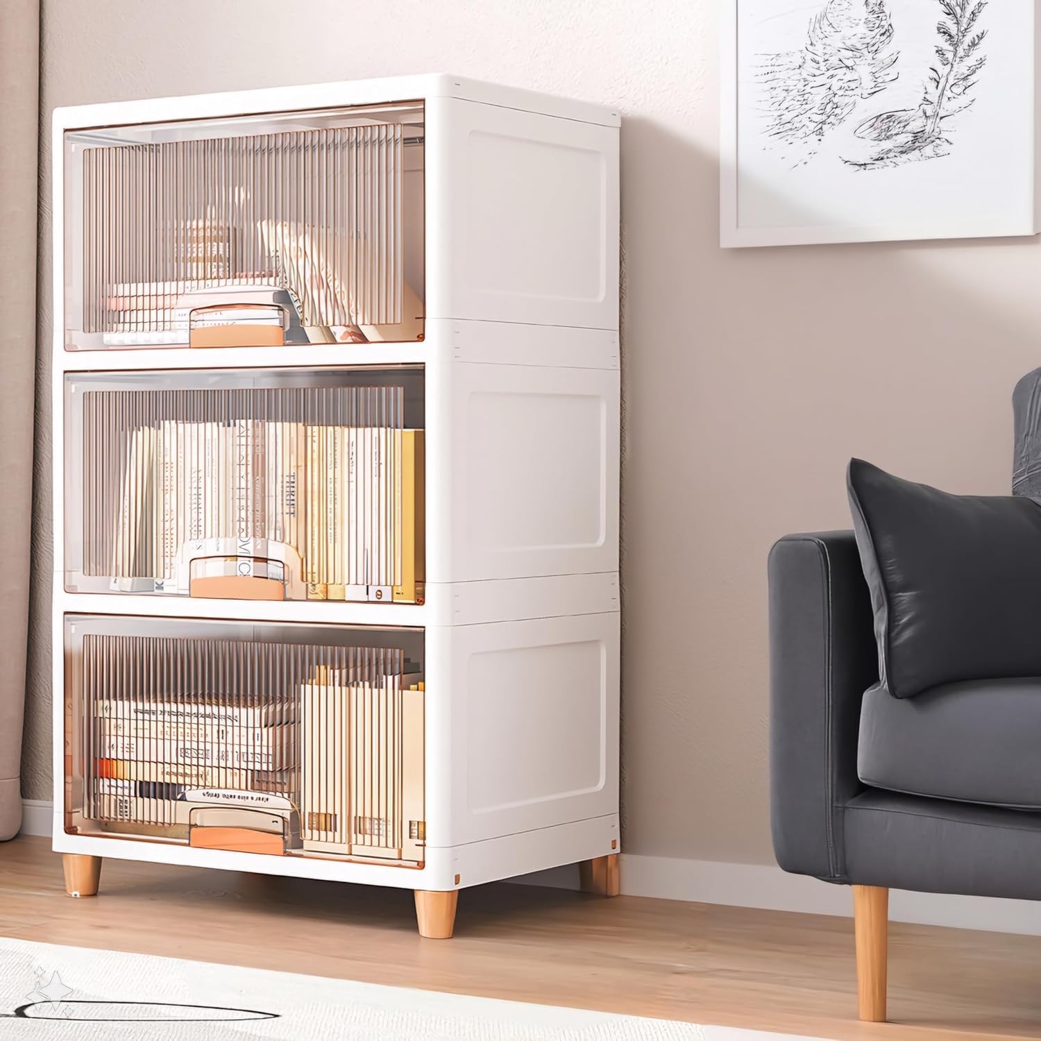 JD FRESH 3 Tier Foldable Plastic Cloth Rack for Storage/Kitchen Cupboard/Versatile and Sturdy Wardrobe for Clothes/Storage Organizer/Closet for Bedroom/Living Room/Laundry Room/Study (Transparent)