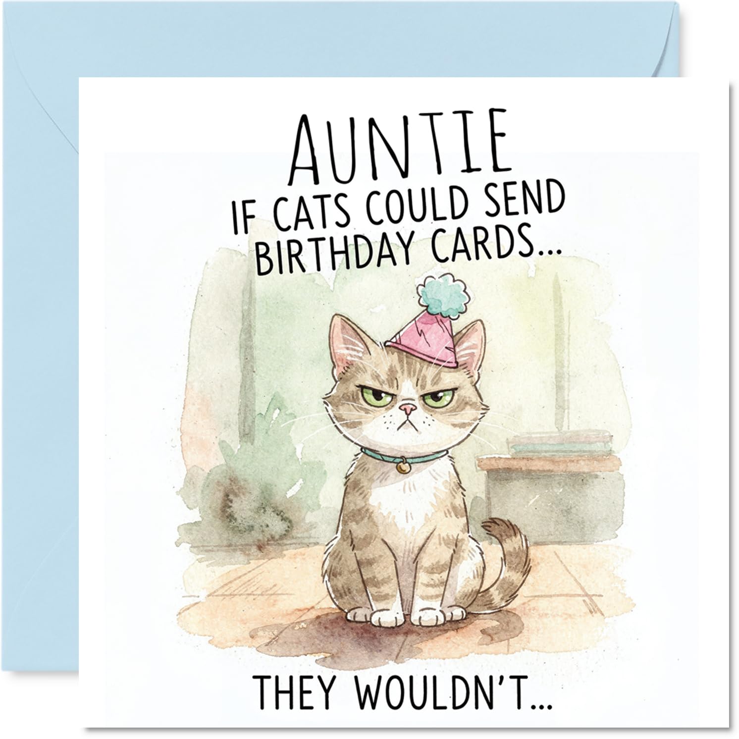 Auntie Birthday Card - If Cats Could Give Cards - Happy Birthday Card for Auntie from Nephew Niece, 145mm sassy cat illustration Bday Greeting Cards