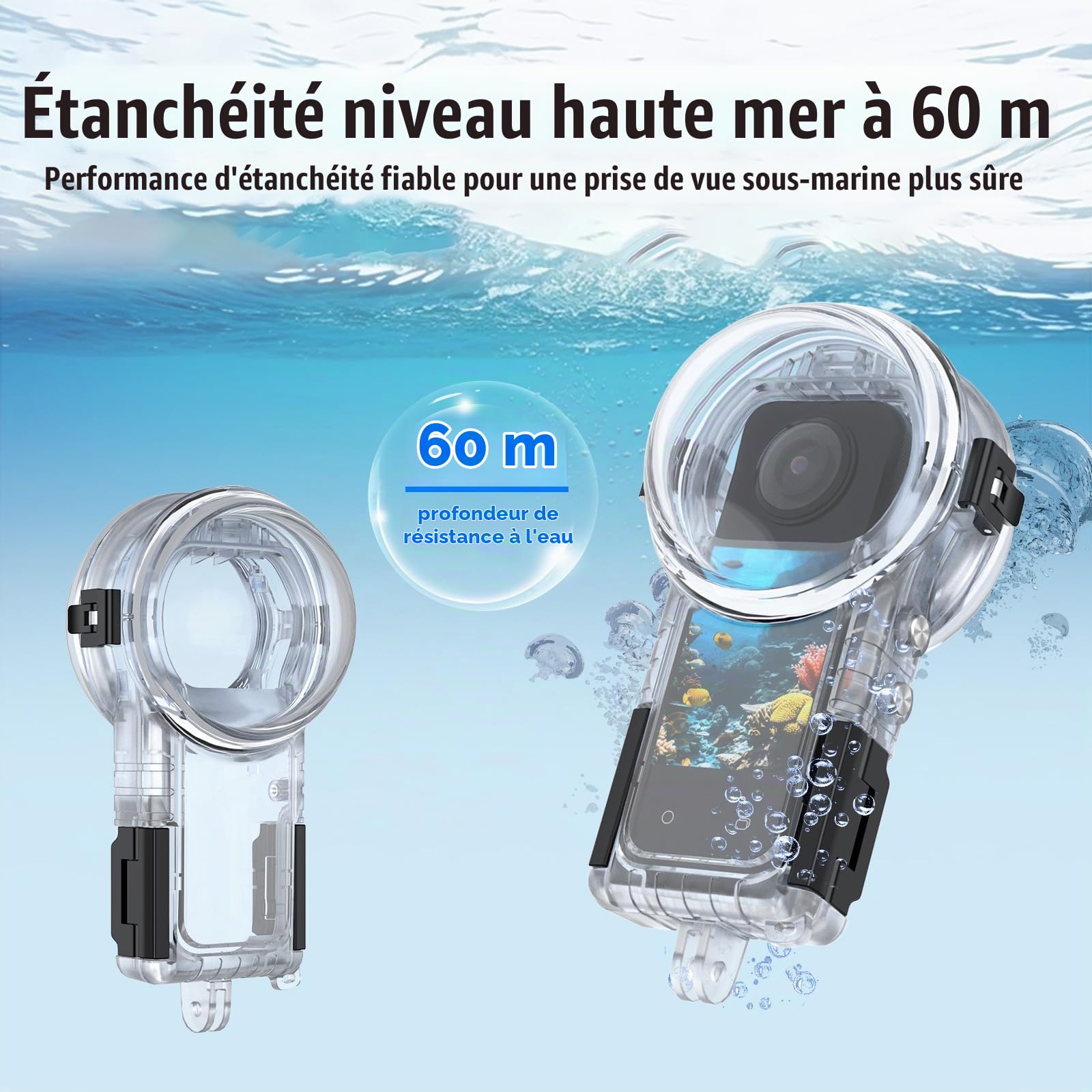 60m Invisible Étui Plongée Compatible avec Insta360 X5 pour Plongée Surf