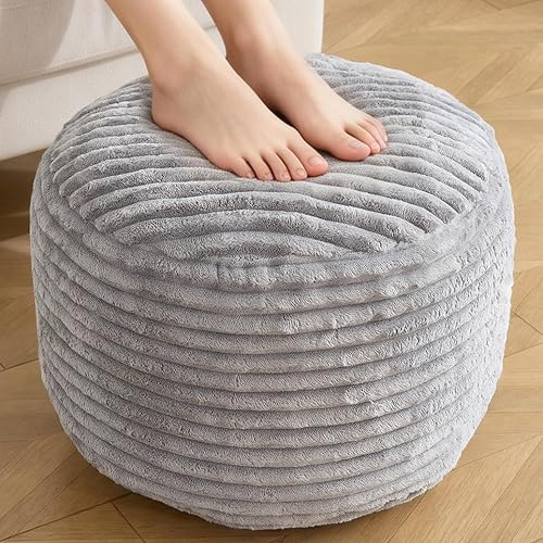 Puf redondo otomano, pufs de pana con relleno de espuma viscoelástica para reposapiés, reposapiés suave para sala de estar, oficina, 20 x 17 Gris