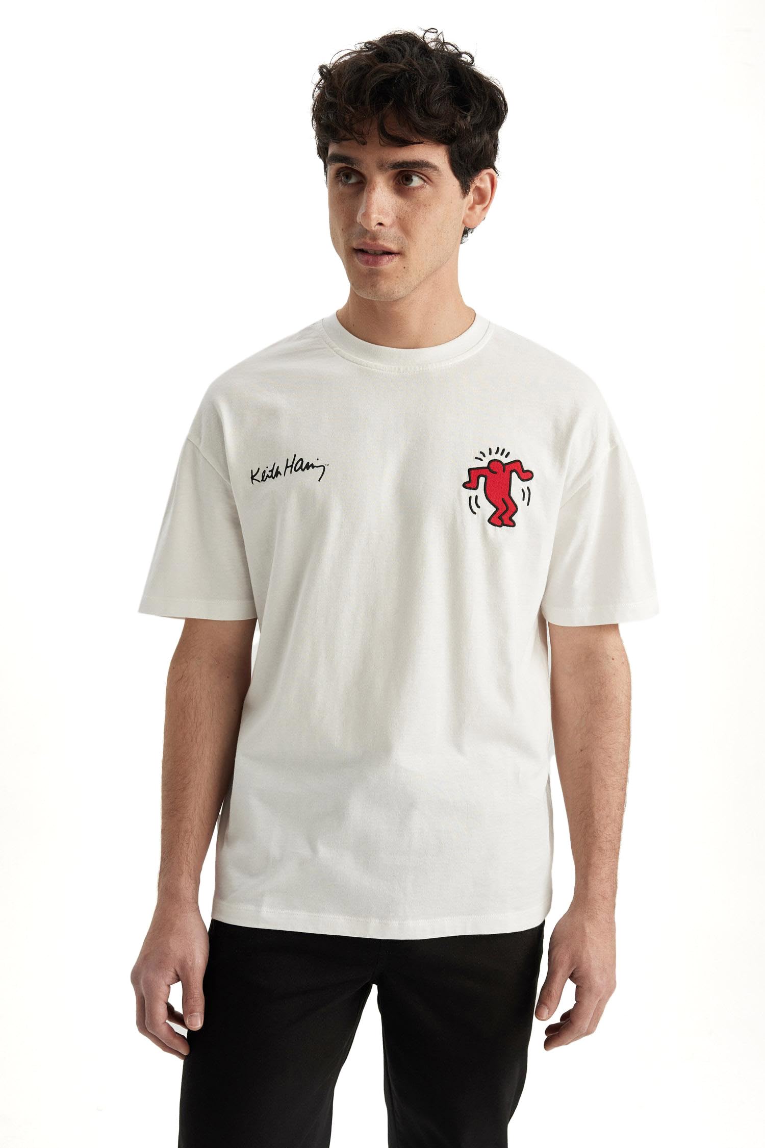 Erkek Keith Haring Lisanslı Comfort Fit Bisiklet Yaka Baskılı %100 Pamuk Tişört