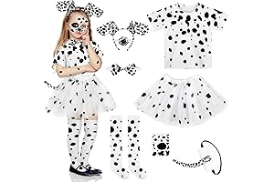 8 Pieces Halloween Girl Dalmatian Dog Costume Set Toddler Halloween T-shirt Knee...