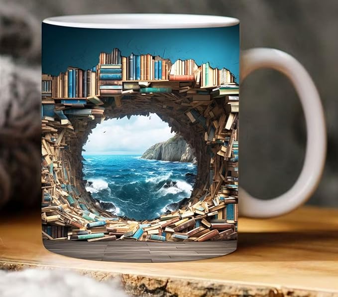 3D Bookshelf Mug A Library Shelf Cup, Library Bookshelf