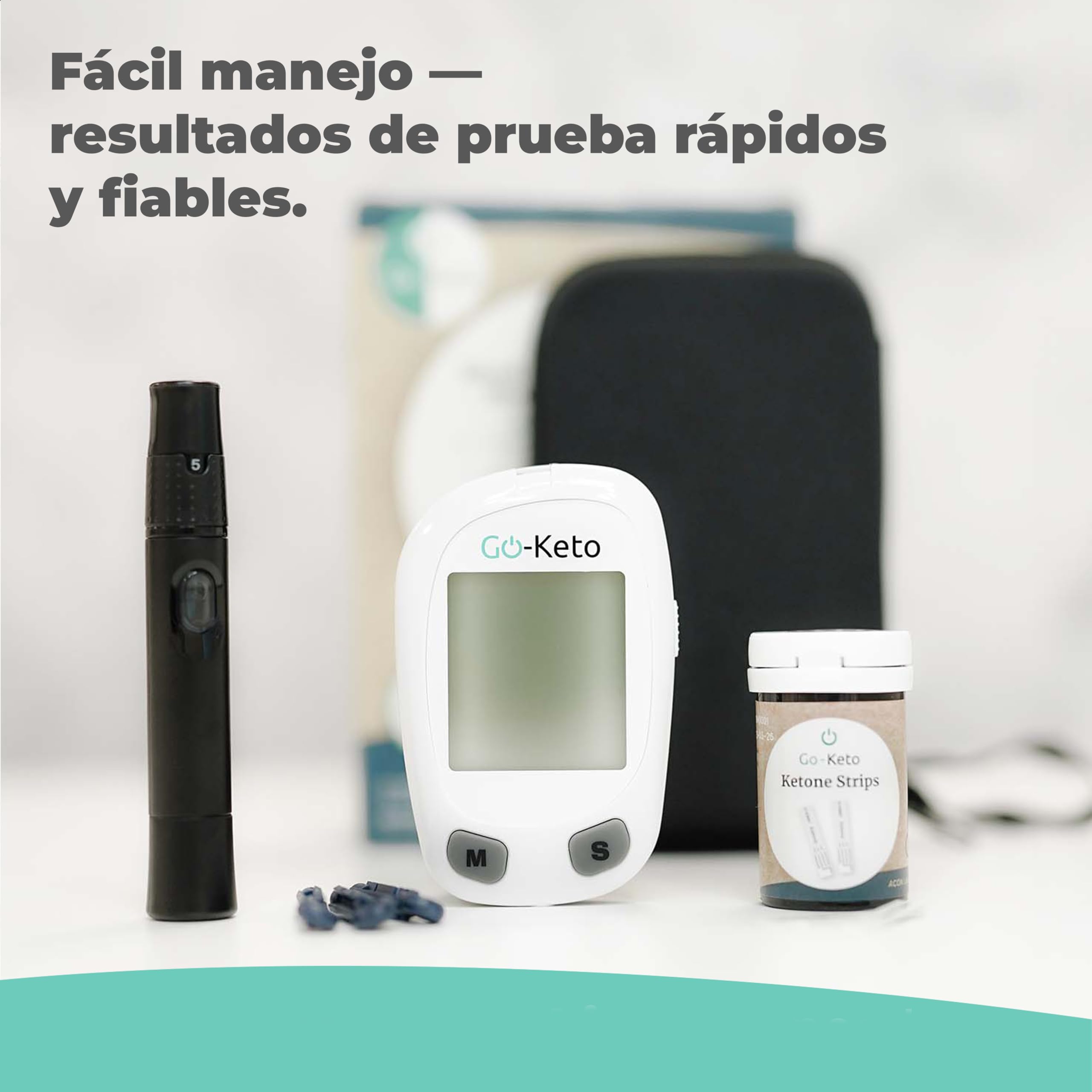 Medidor de cetonas Go-Keto (mg/dl) – Medidor de cetonas con 10 tiras reactivas – Mide fácilmente la cetosis para la dieta cetogénica