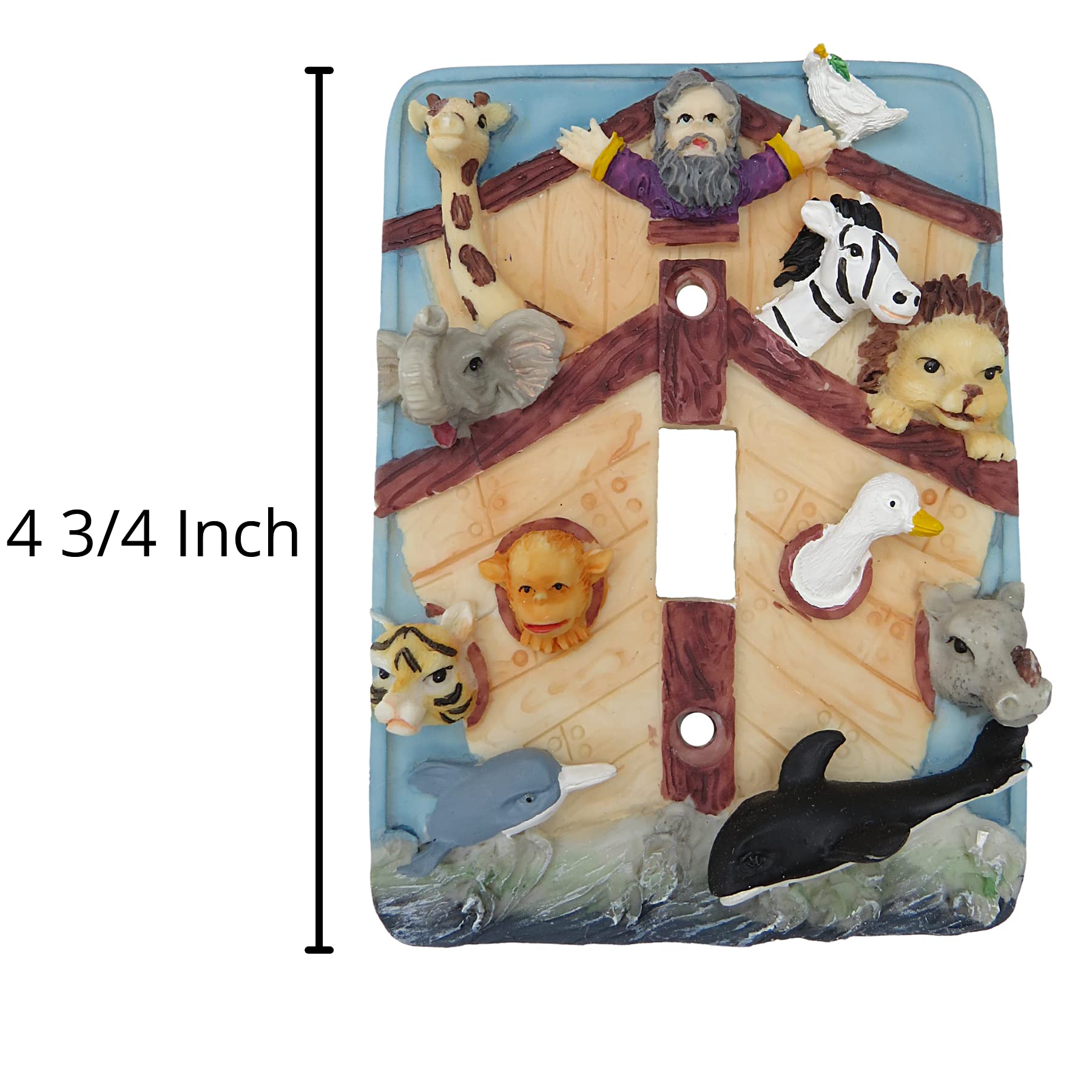 Noah's Ark Fully Painted Resin Light Switch Cover for Boys Bedroom, Safari Nursery Decor, 4 3/4 Inch