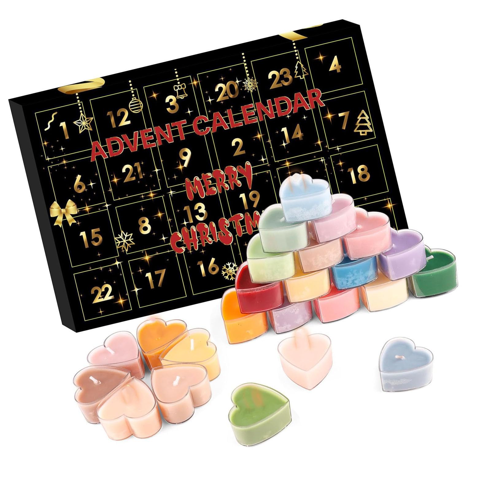 Weihnachtsdekor Kerzen Set, 24-teilig, herzförmiges Duftwachs
