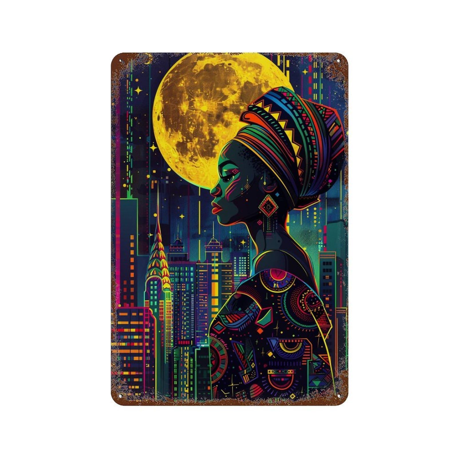 Urban Nightscape with Moon Decorative Tin Sign 11.8"x7.9", Classic Wall Plaque for Garage, Pub Or Kitchen