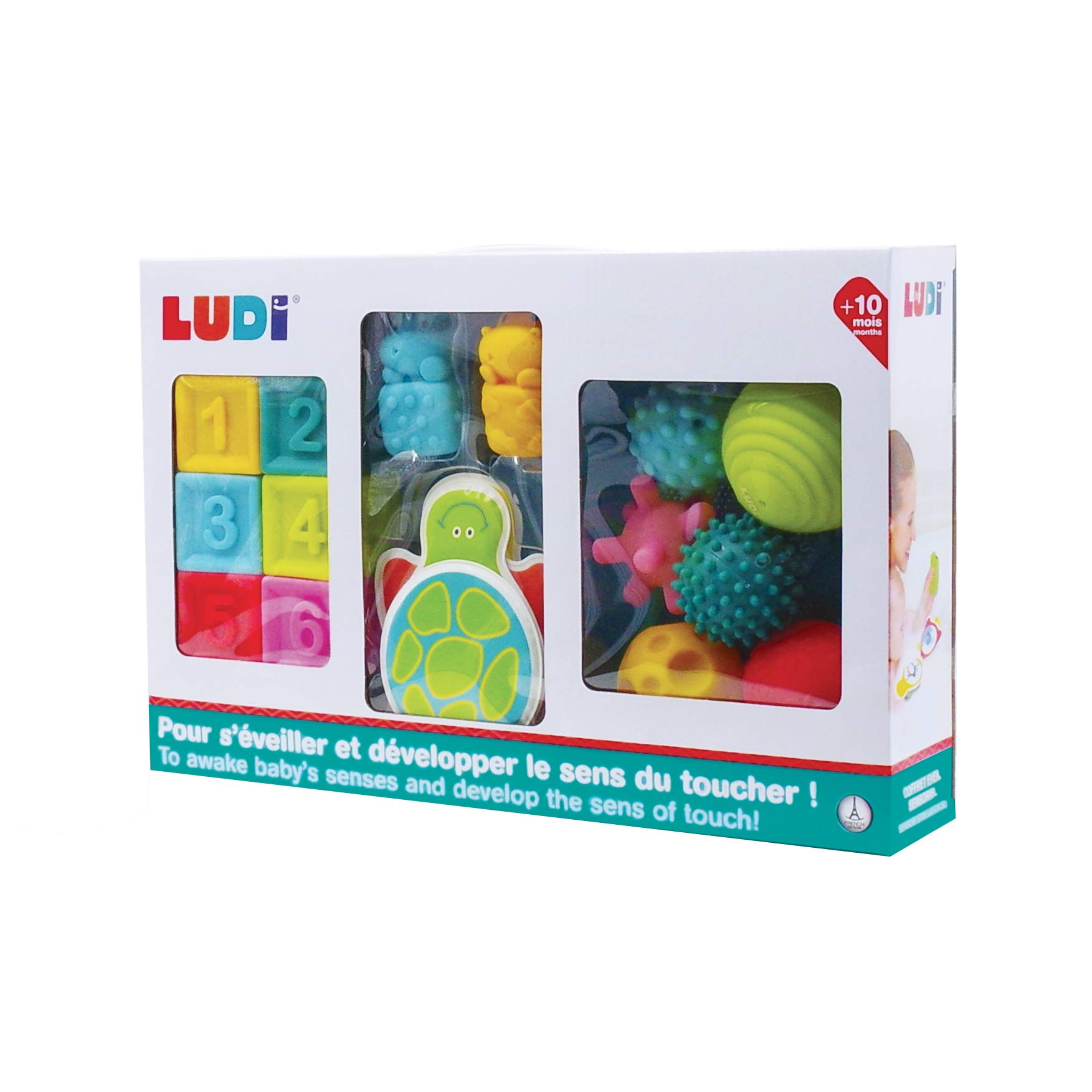 Set de Juegos para el Desarrollo sensorial | Ludi | Juego de Juguetes Especial para el Desarrollo sensorial | Pirámide + Bola con púas + Rodillo Inflable | A Partir de 6 Meses