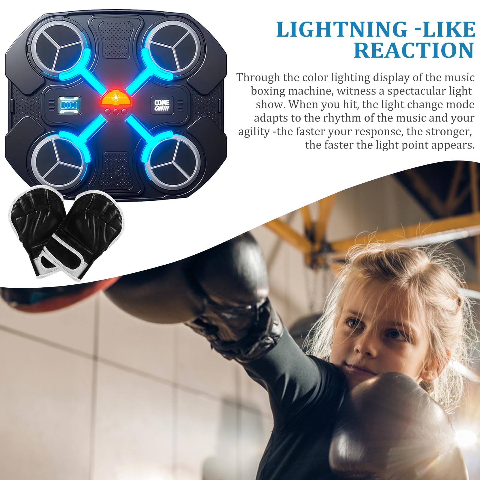 ALLOMN Macchina da boxe musicale intelligente, con 3 modalità di velocità e modalità di conteggio, da parete, con guantoni da boxe, per bambini, adulti, appassionati di bersaglio