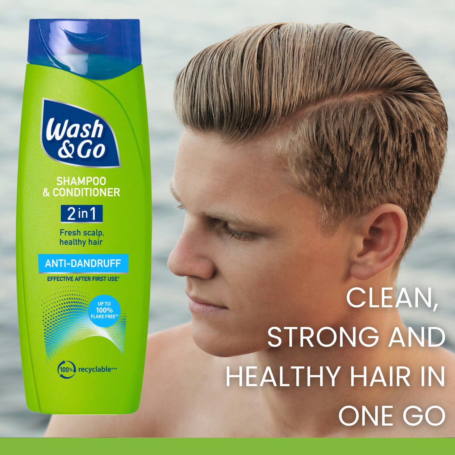 Wash & Go 2 en 1 Champú y Acondicionador Anticaspa, Paquete de 9
