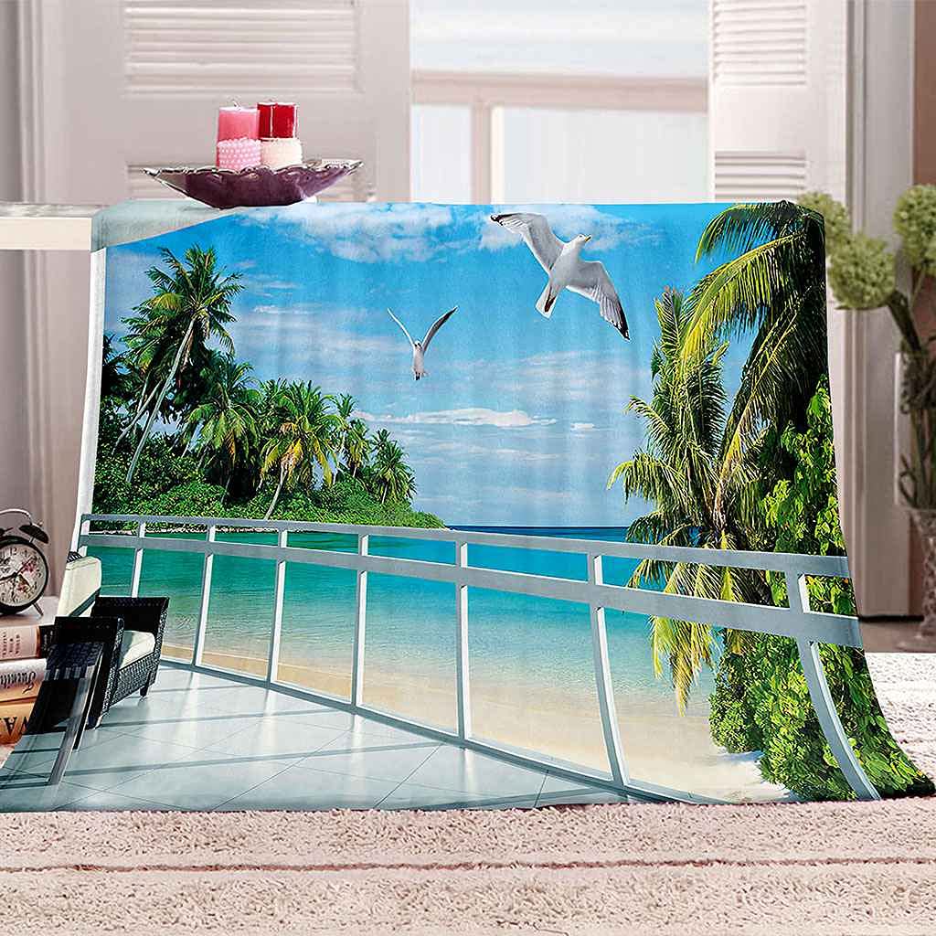 Couverture polaire douce en flanelle bleu ciel pour des nuits sereines 3D