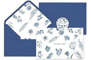 36PCs Blue Floral Thank You Cards Set