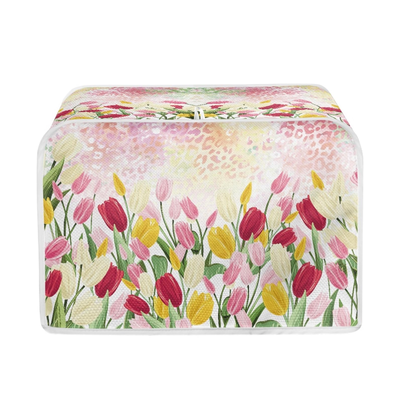 TOADDMOS Tulip Leopard Print Toaster Cover 4 Slice,Decorative Bread Bakeware Protector,Dust and Fingerprint Protection