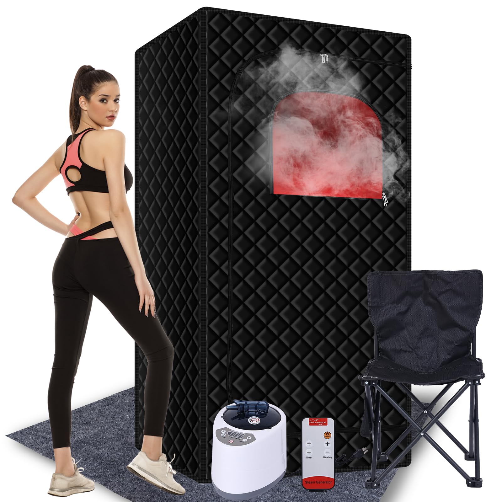 Portable Sauna Box for Home - Steam Sauna Tent for Relaxation - Indoor Personal Sauna for Health Benefits and Ease Muscle Tension, with Steamer, Folding Chair - 34