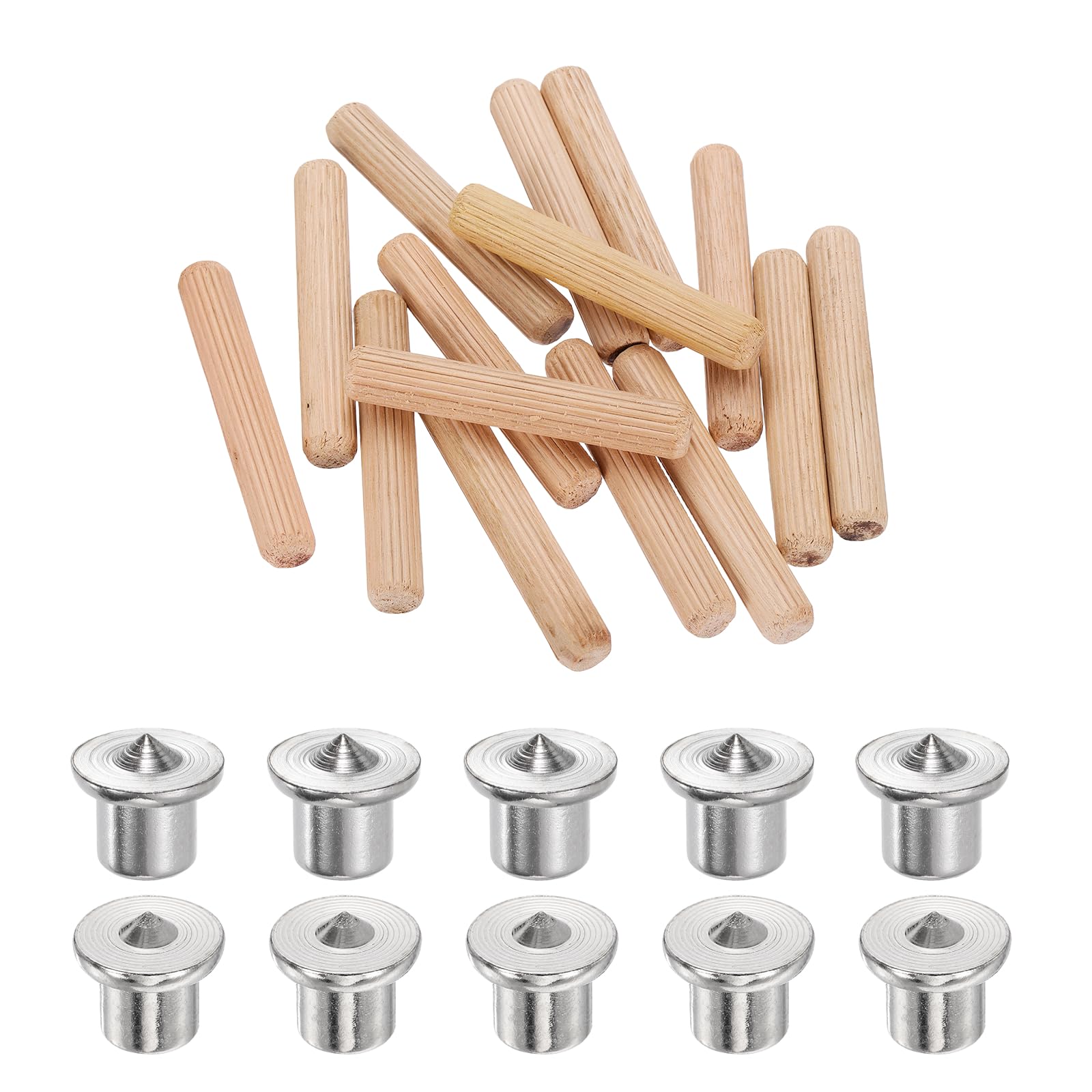 sourcing map 160Pcs Wood Dowel Pins, 10 x 60 mm Wooden Dowel Rods Straight Grooved Pins with 10Pcs Solid Hollow Dowels Tenon Center Transfer Plugs for Furniture Woodworking DIY Project