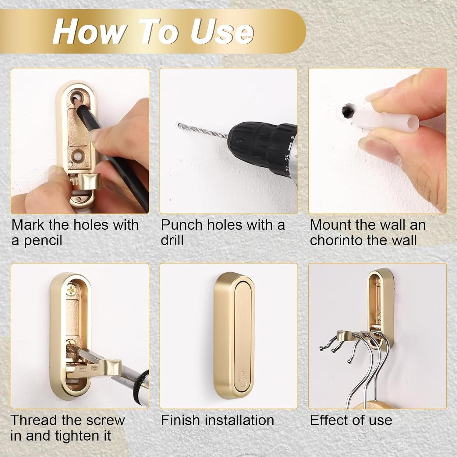 2 Pack Gold Foldable Wall Hooks for Hanging Coats, Towels, Bags