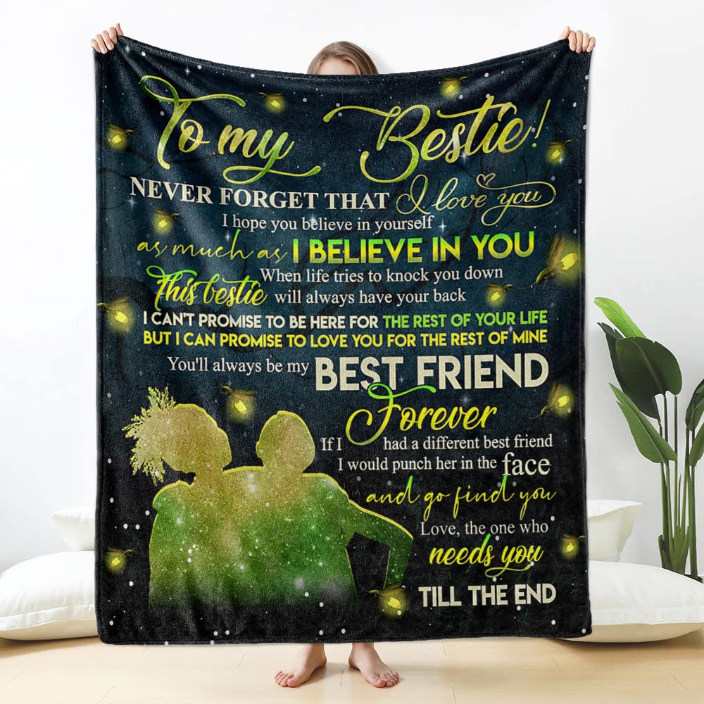 BFever to My Bestie, Never for Get That, Best Gift for Bestie, Great Gift for Girls, Firely Blanket, Gift for Bestie from Your Bestie, Flannel Fleece Sherpa Blanket, Crib/Throw/Queen Size