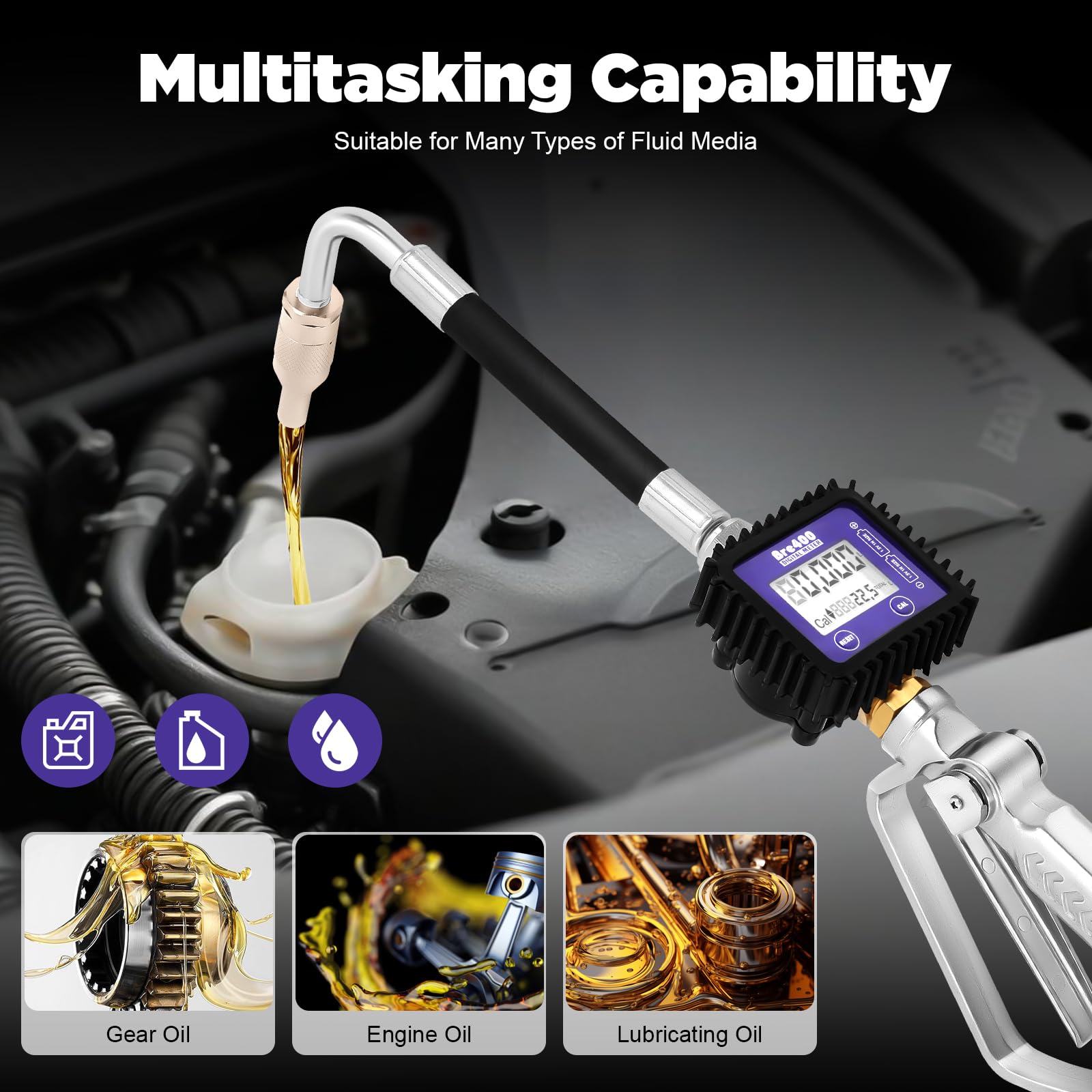 Aupitolt Electronic Oil Pump Gun with LCD Display & Gauge, W/Air-Controlled Valve Nozzle Oil Transfer Gun, 4 Measurement Units, 45BAR Pressure, Fueling Gun Tool for Fleet Maintenance, Hydraulic Repair