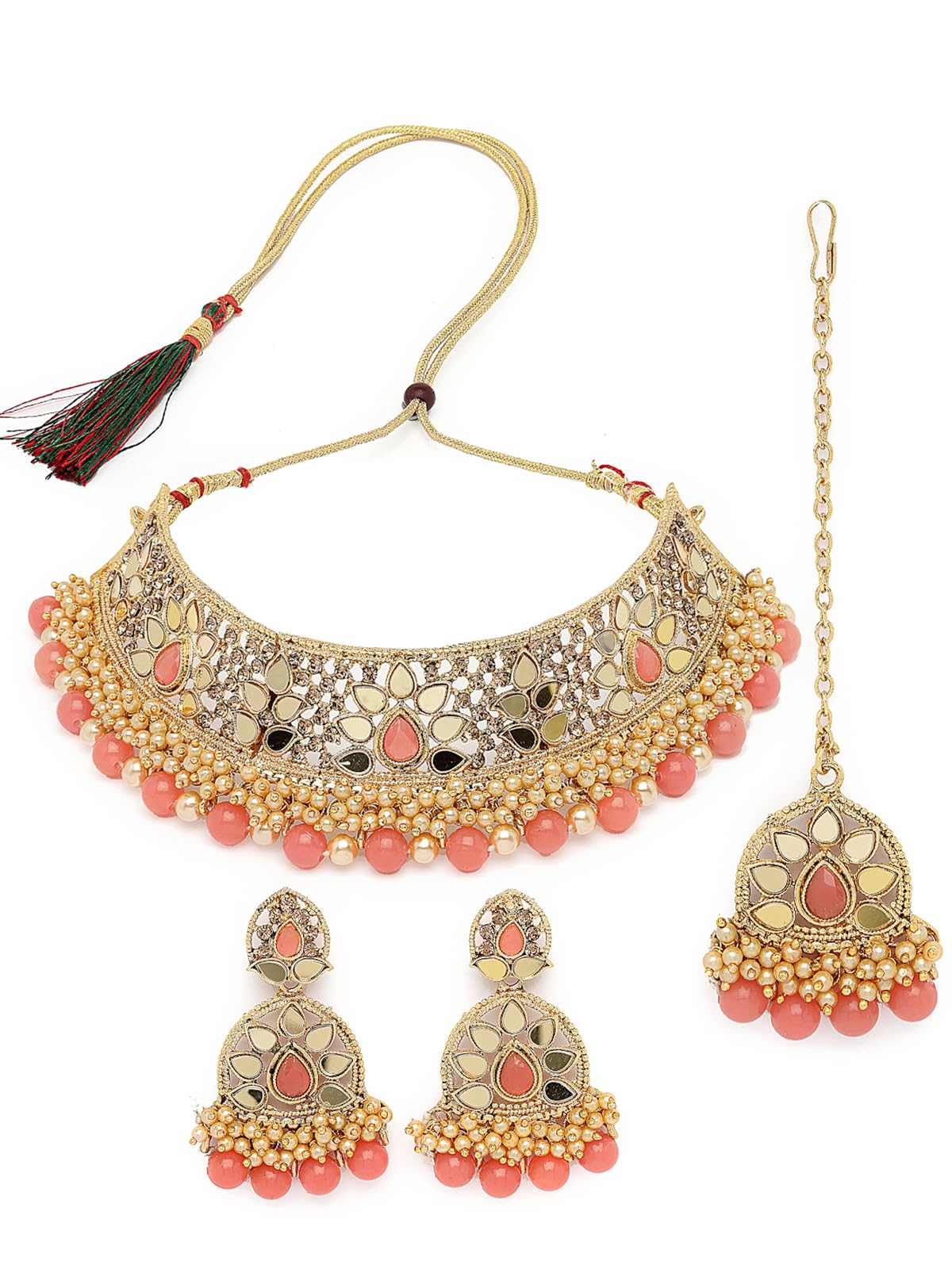 Sukkhi Traditional Gold Plated Pink Kundan & Beads Floral Choker Necklace Set With Earring And Maangtika | Jewellery Set For Women (NS105480) (B0CBBC36XK) Amazon Price History, Amazon Price Tracker