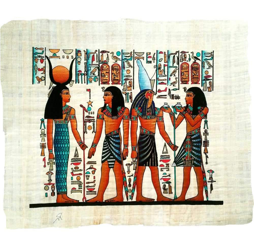 Papyrus fait main Égypte d'Isis et Horus tableau pharaon 16H-C
