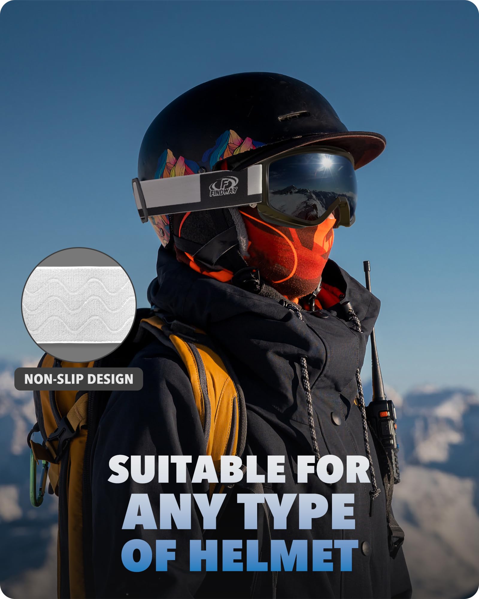Findway Maschere da Sci, Occhiali Sci Donna Uomo, Maschera da Snowboard e Sci per Occhiali da Vista OTG,Anti-UV Protezione UV Anti-Nebbia Specchiato Sfericamente