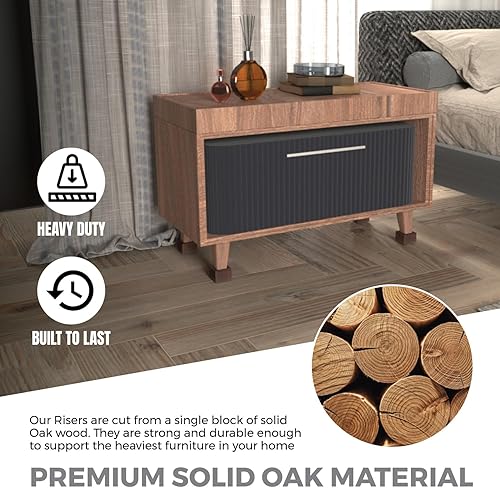 Miniatura 5 de FASONLA Elevadores de cama (juego de 8) elevadores de muebles de altura de 2 pulgadas, elevadores de madera maciza de roble para cama, muebles,