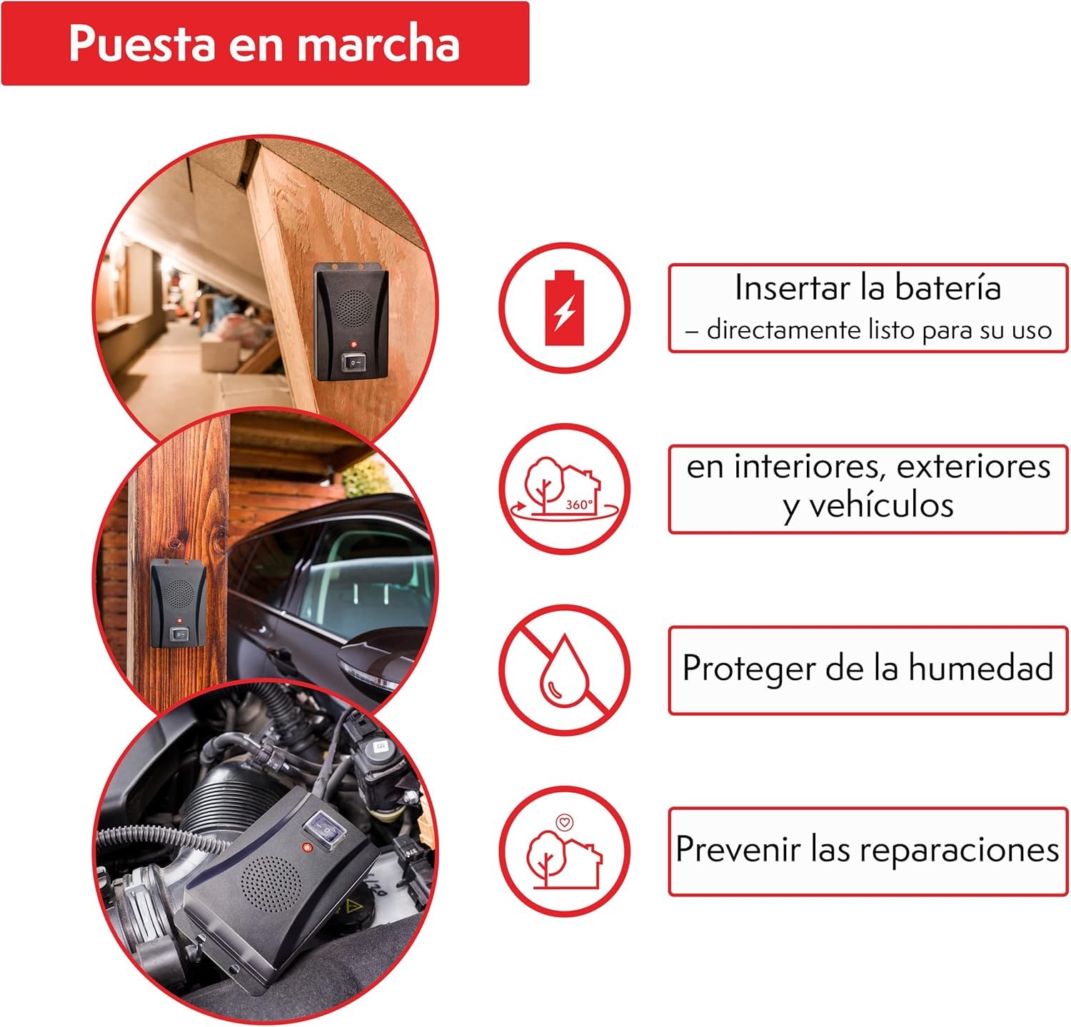 PATTLER Ahuyentador de Martas con Pilas para Coche. Protección Portátil para Coche, Garaje, Desván y Jardín – 1 Unidad