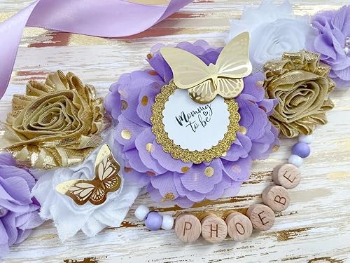 Miniatura 3 de Butterfly Purple Maternity Sash for Baby Shower, Mom to Be Sash for Shower, Butterfly Purple Theme Baby Shower, Butterfly Purple Sash