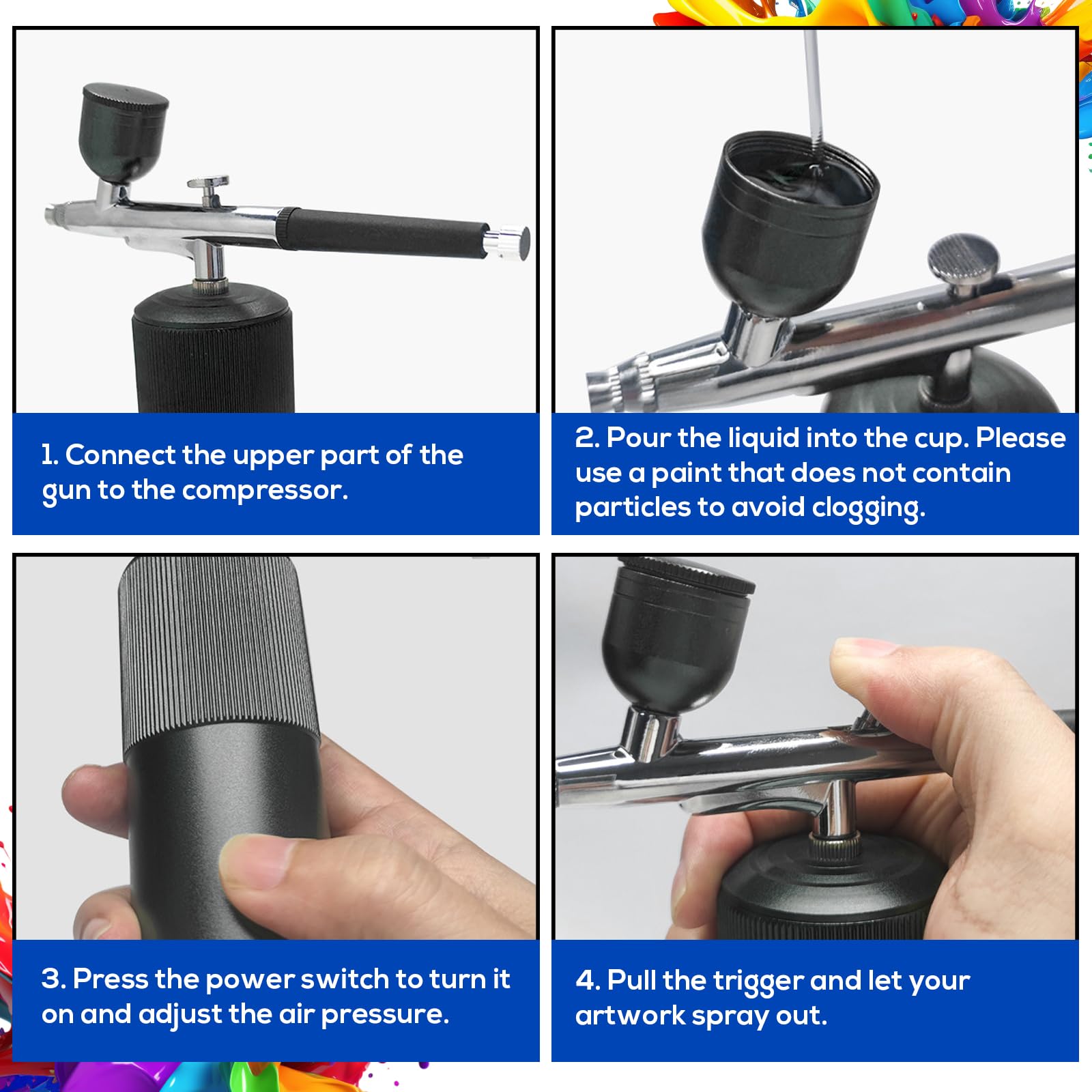Set Aerografo, Kit Aerografo, Set Aerografo Senza Fili, Aerografo Con Compressore USB Ricaricabile, Kit Aerografo Con Compressore Per Pittura Di Modelli, Trucco, Barbiere, Decorazione Di Torte (Nero)