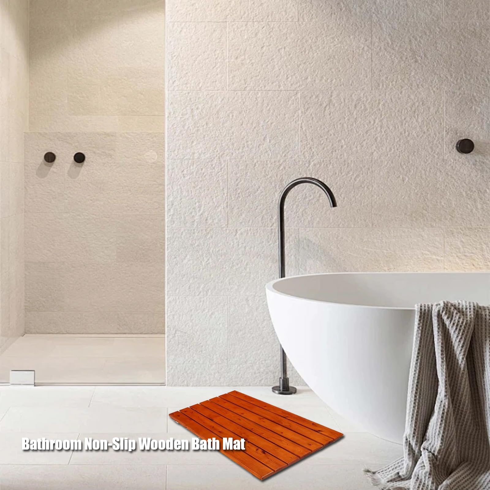 Pedana Doccia in Legno ，Wood Interno/Esterno, con Piedini Antiscivolo， Tappetino Doccia in bambù，pedana Legno Doccia,per Bagno, Doccia Esterna, Sauna, Spa, Cucina(Maroon,W40xL40cm/W16xL16in)