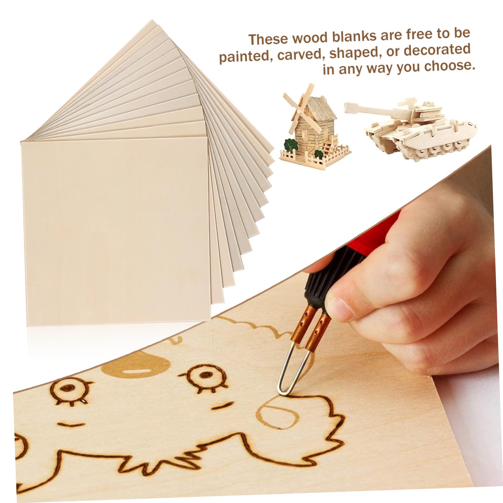 12 Pezzi Quadrati in Legno per Hobby Creativi e Decorazioni