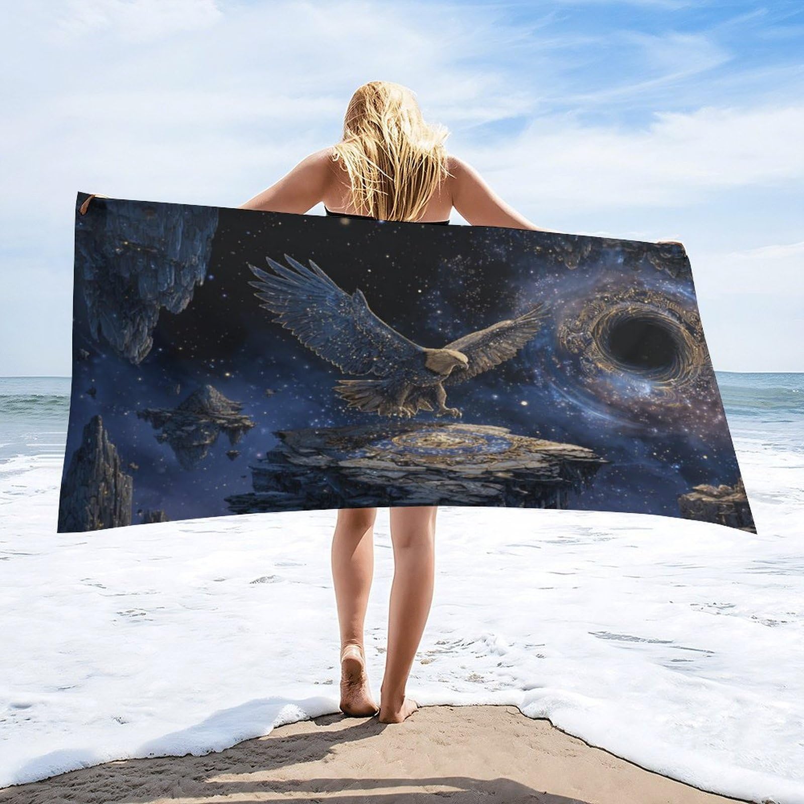 Luyysky Classic Vintage Bald Eagle Quick-Drying Beach Towel, Beautiful Fantasy Outer Space Constellation Animal Bird Bald Eagle Travel Vacation Single Sided Pile Bathroom Towels-80 W Cm X 160" L Cm