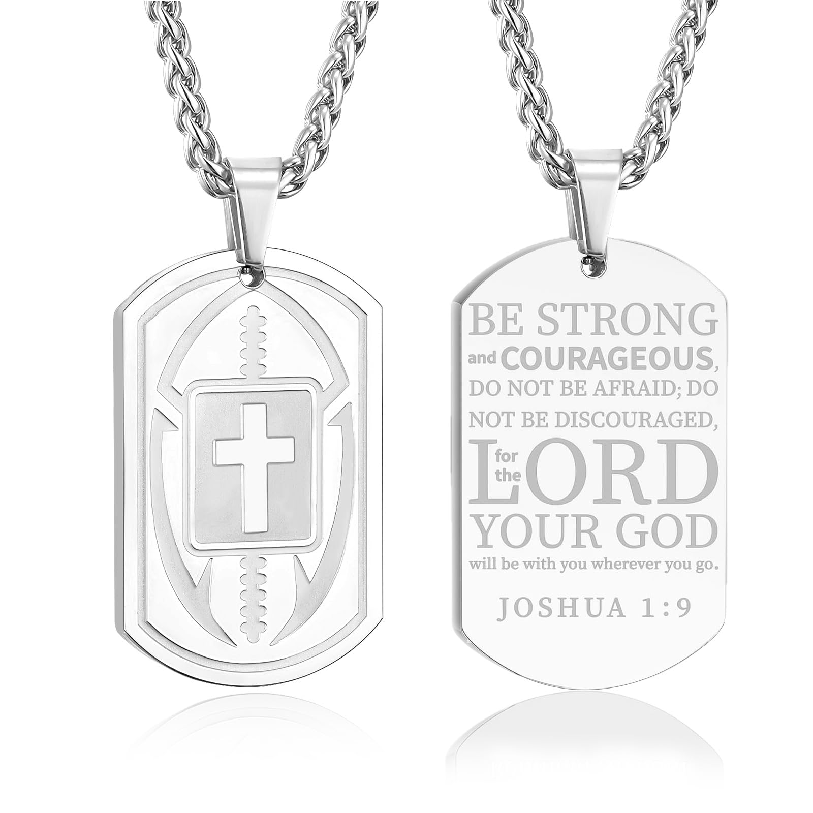 Fervia Football Bible Verse Cross Necklace for Men Stainless Steel Religious Gift Football First Communion Baptism Religious Sports Birthday Gifts
