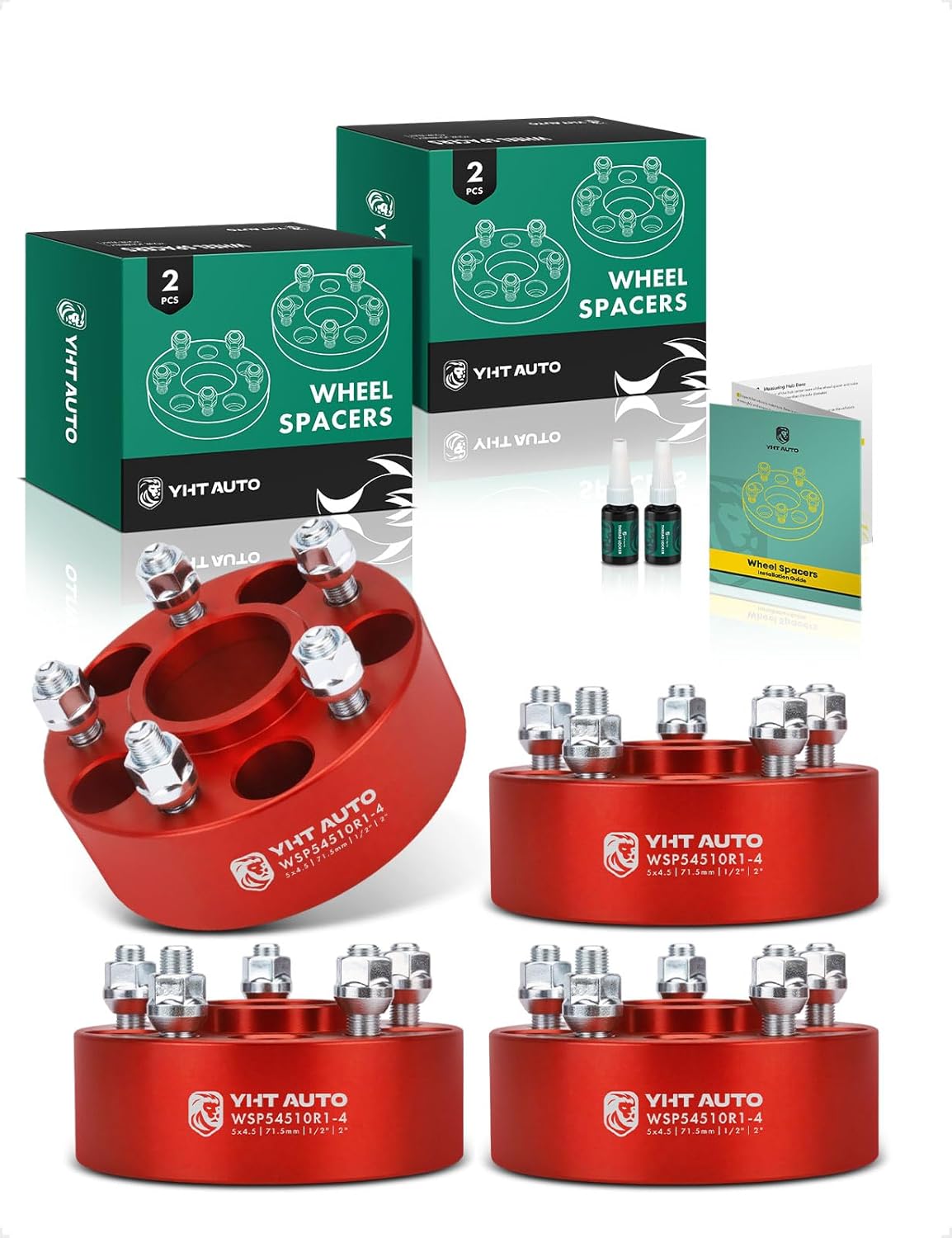 YHTAUTO 5x4.5 Hub Centric Wheel Spacers 2 Inch Compatible with Jeep Grand Cherokee, Wrangler, Cherokee, Liberty 5x114.3mm Tire Spacers w/1/2 Inch-20 Studs 71.5 mm Hub Bore 5 Lug 4PCS Red Wheel Spacers