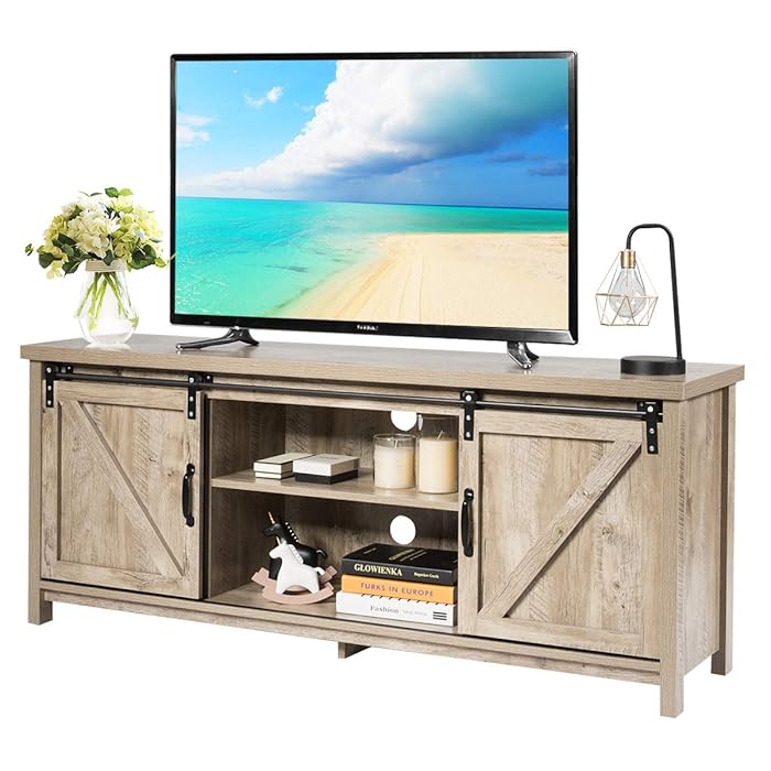 Buy Tangkula Sliding Barn Door TV Stand, Wood TV Storage for