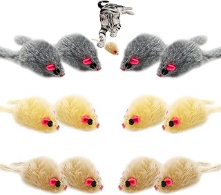 QYCX 12 Pcs Cat Toys- Cat Mice Rattle-Play Mice with Rattling Sounds, Cat Mouse Toys, Cat Catnip Toy, Cats Interactive Play for Cat, Puppy, Kitty, Kitten Cat Toy for Swatting, Biting, Hunting (12 Pcs)