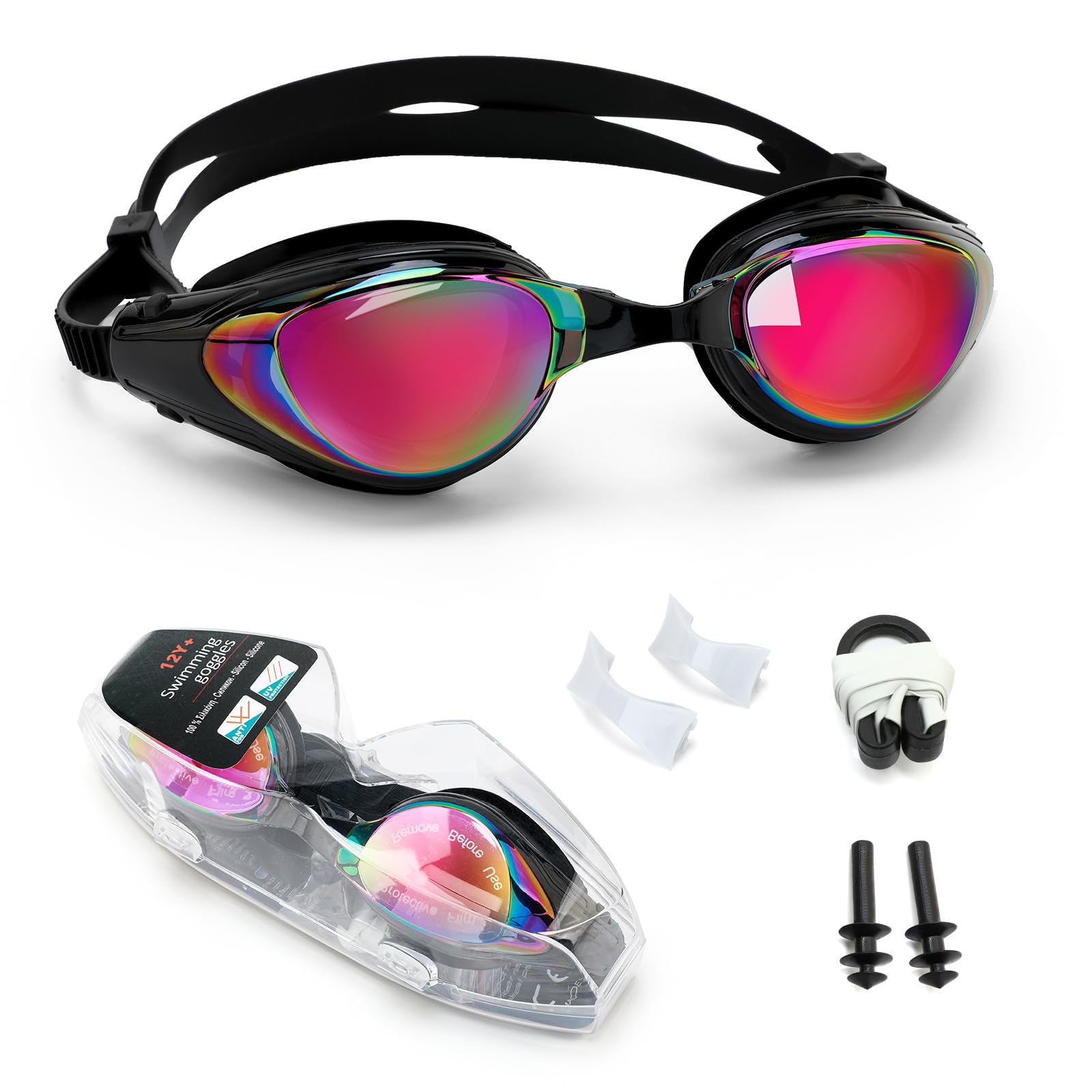 Nearsighted Swim Goggles, Shortsighted Swimming Goggles, UV Protection, Anti-Fog, Dual Strap, Auto Buckle